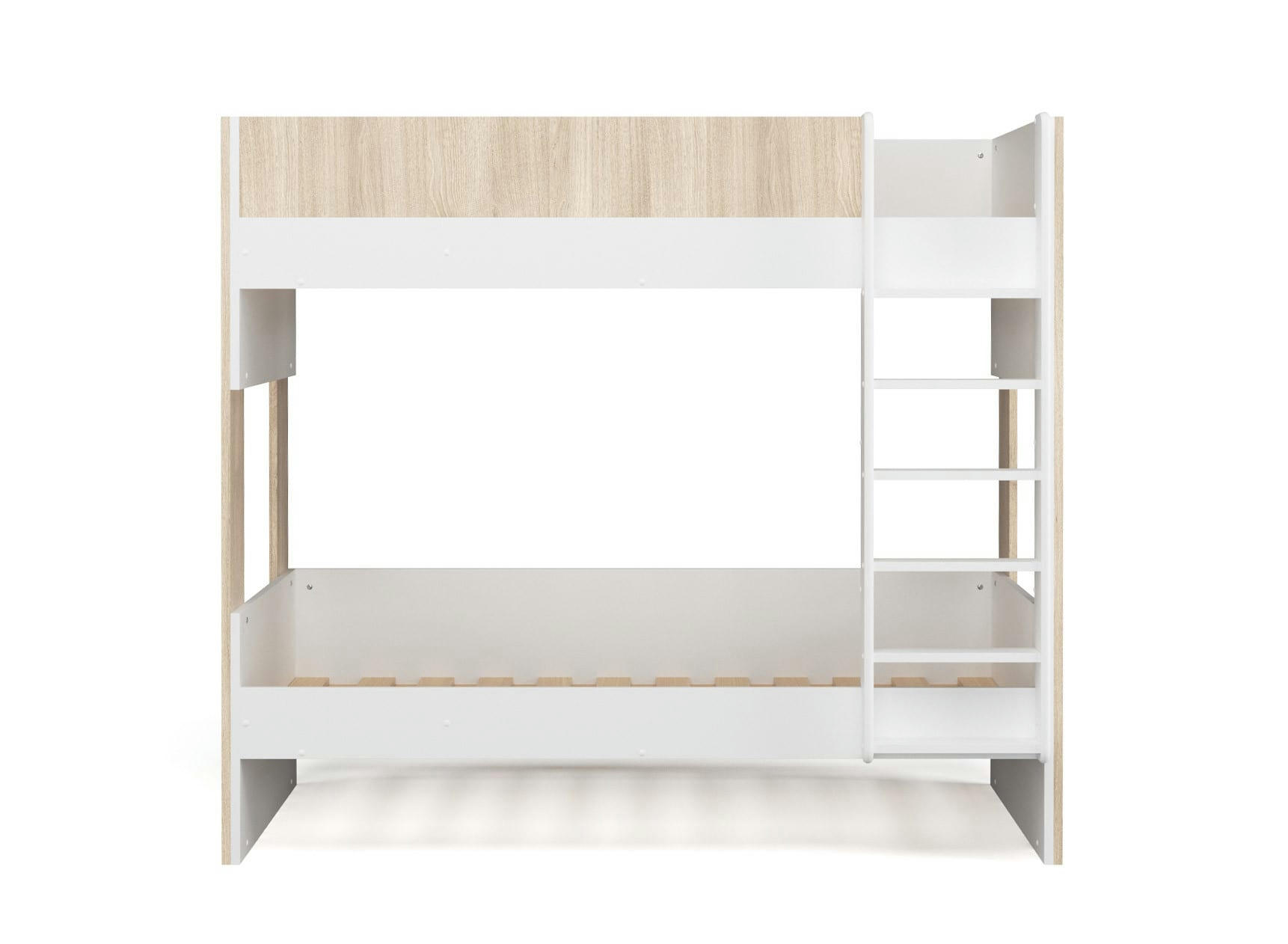 BONDI - Lit superposé scandinave 90x190 Blanc et Bois