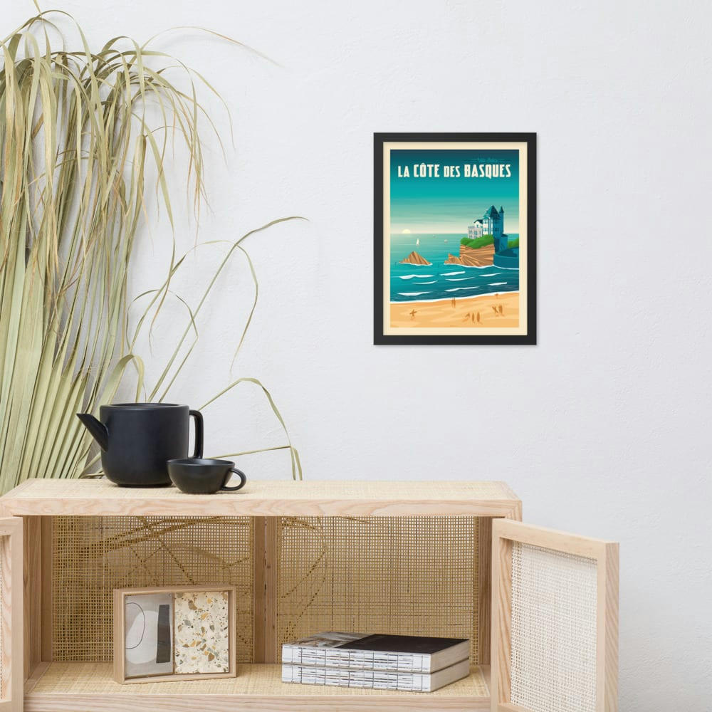 - Affiche Biarritz France + Cadre Bois noir 21x29,7 cm