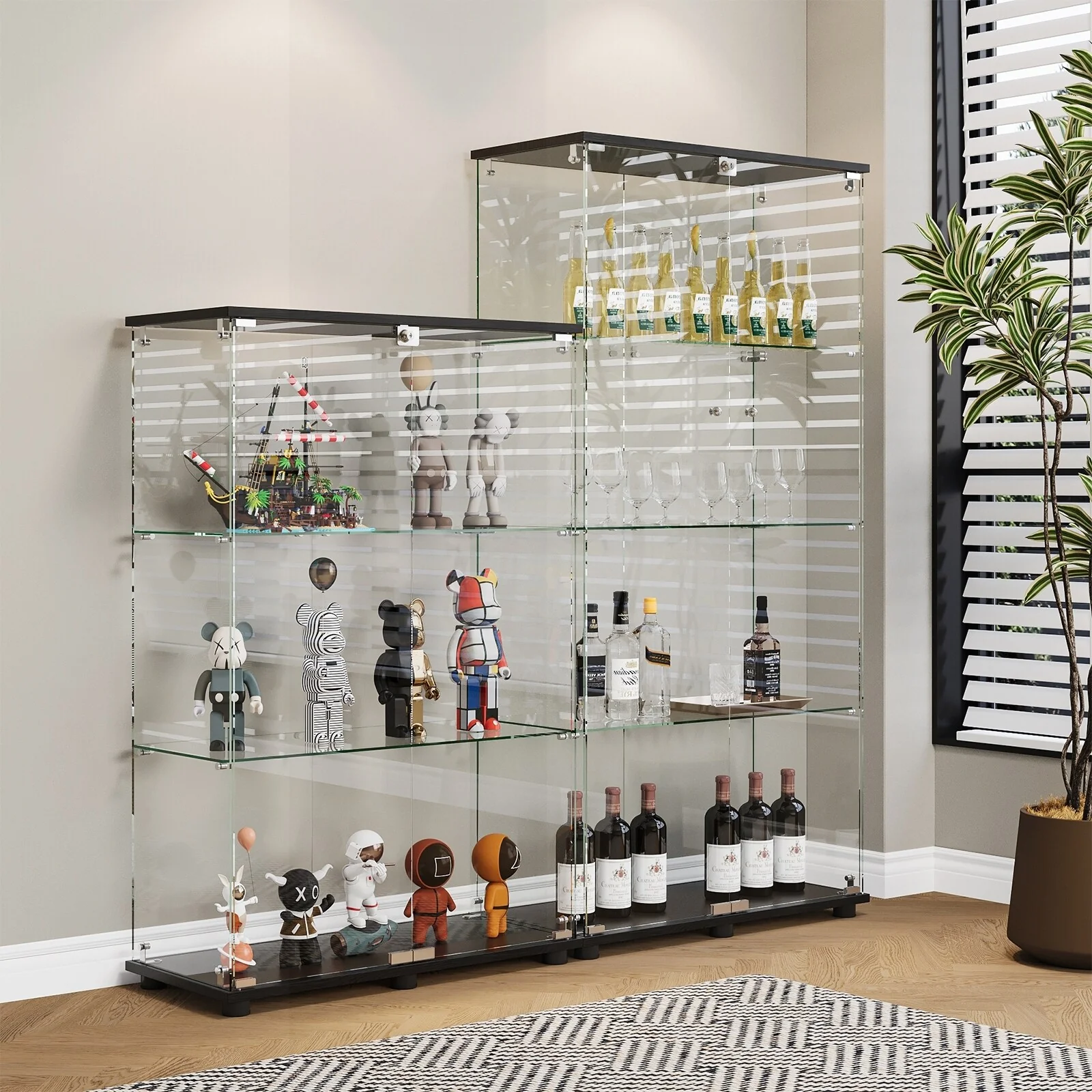Versatile Lockable Display Cabinet with Multiple Shelves for Various Rooms