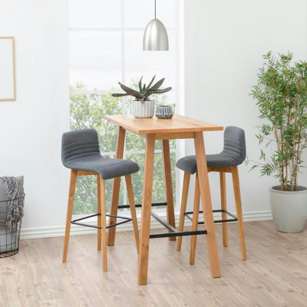 AROX - Lot de 2 tabourets modernes en tissu gris et pied bois