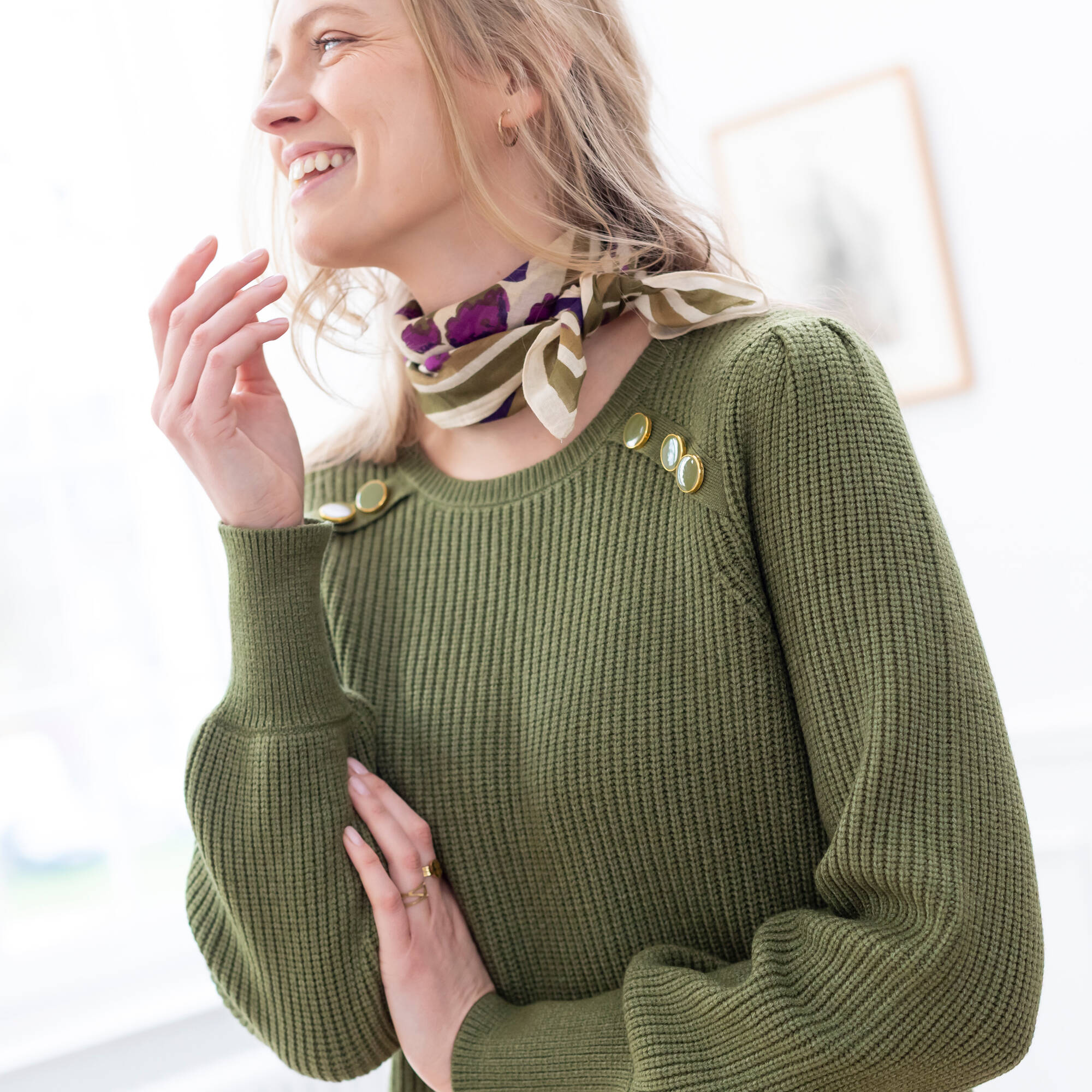Pull tunique boutons fantaisie toucher doux