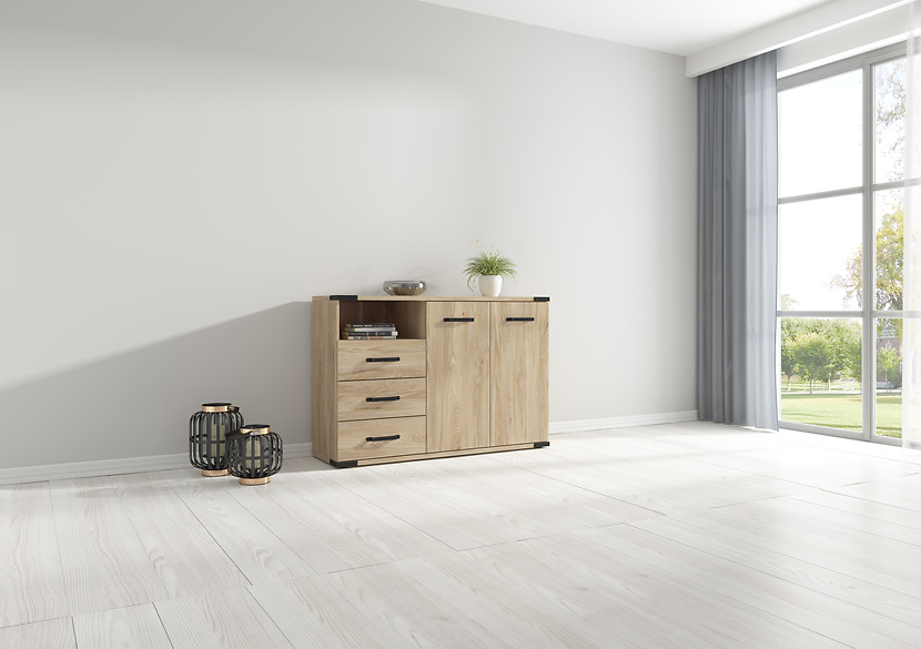 Komoda Lara 90 cm z drzwiami 3 szufladami i półką jesion belarus