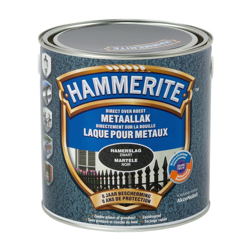 Laque antirouille pour métaux martelés noire 2,5 L HAMMERITE