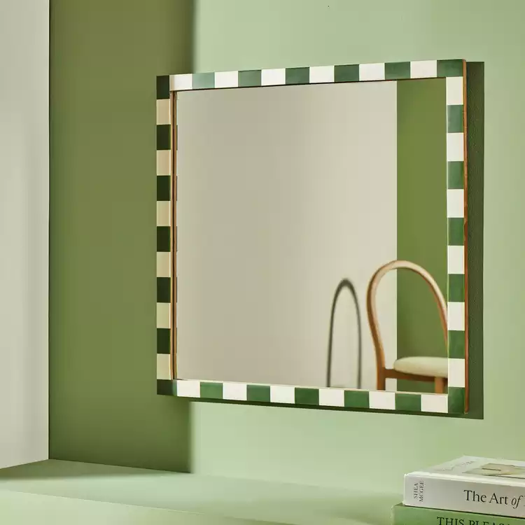 Habitat Striped Green Resin Square Wall Mirror - 51x51cm
