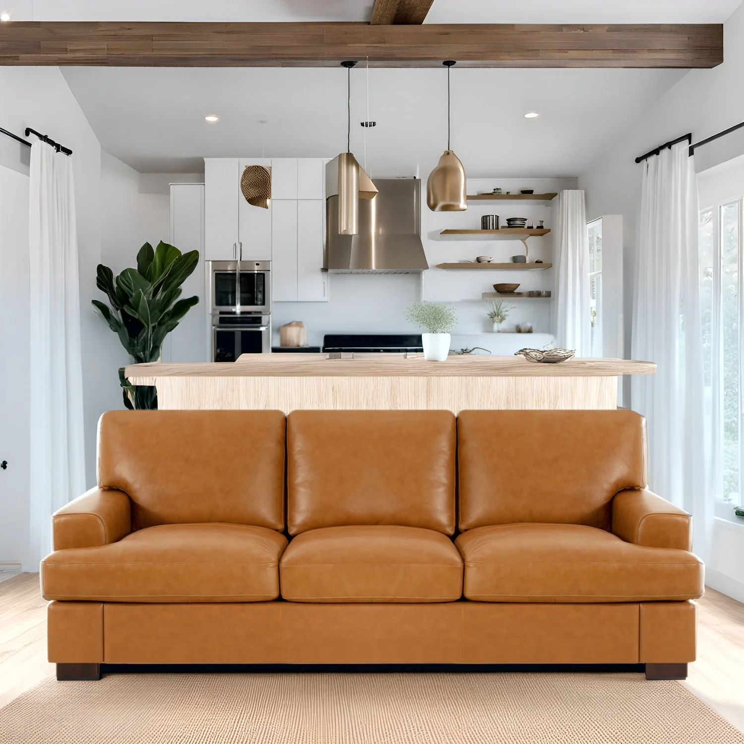 Premium Genuine Leather 3-Seater Sofa with Deep Plush Seating and Goose Feather Cushions for Ultimate Comfort