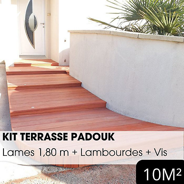 Kit terrasse complet - PADOUK - Ep.21 mm x l.120 mm - L.1,80 m/ 10 m²