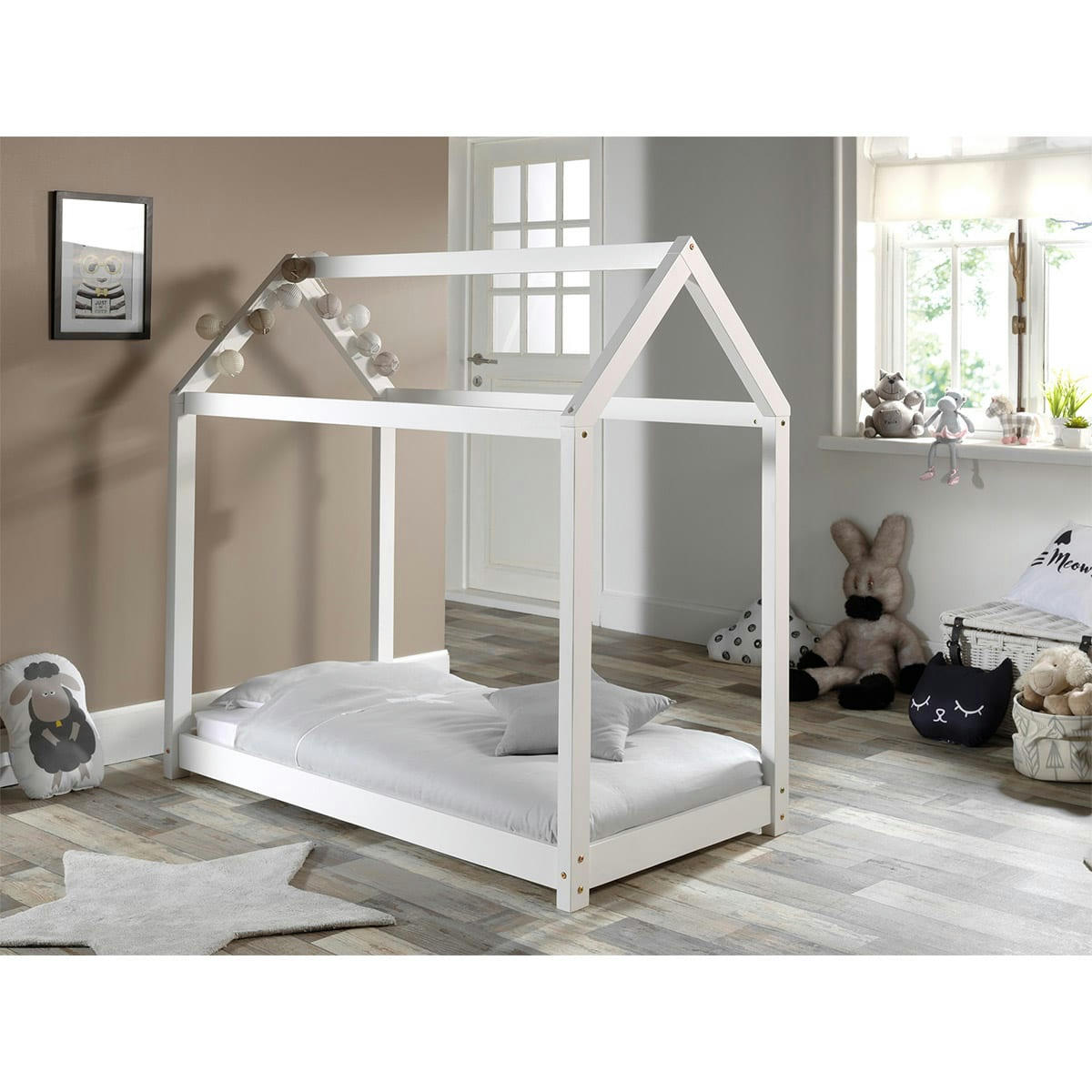 - - Lit cabane 70x140 sommier inclus blanc