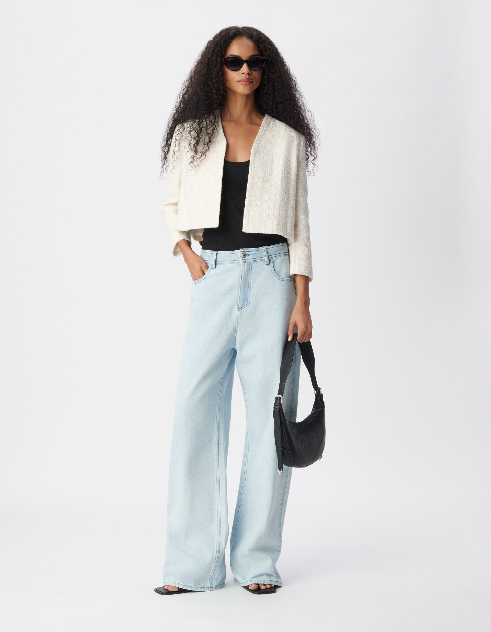 Veste boléro blanche effet tweed manches 7/8e Femme