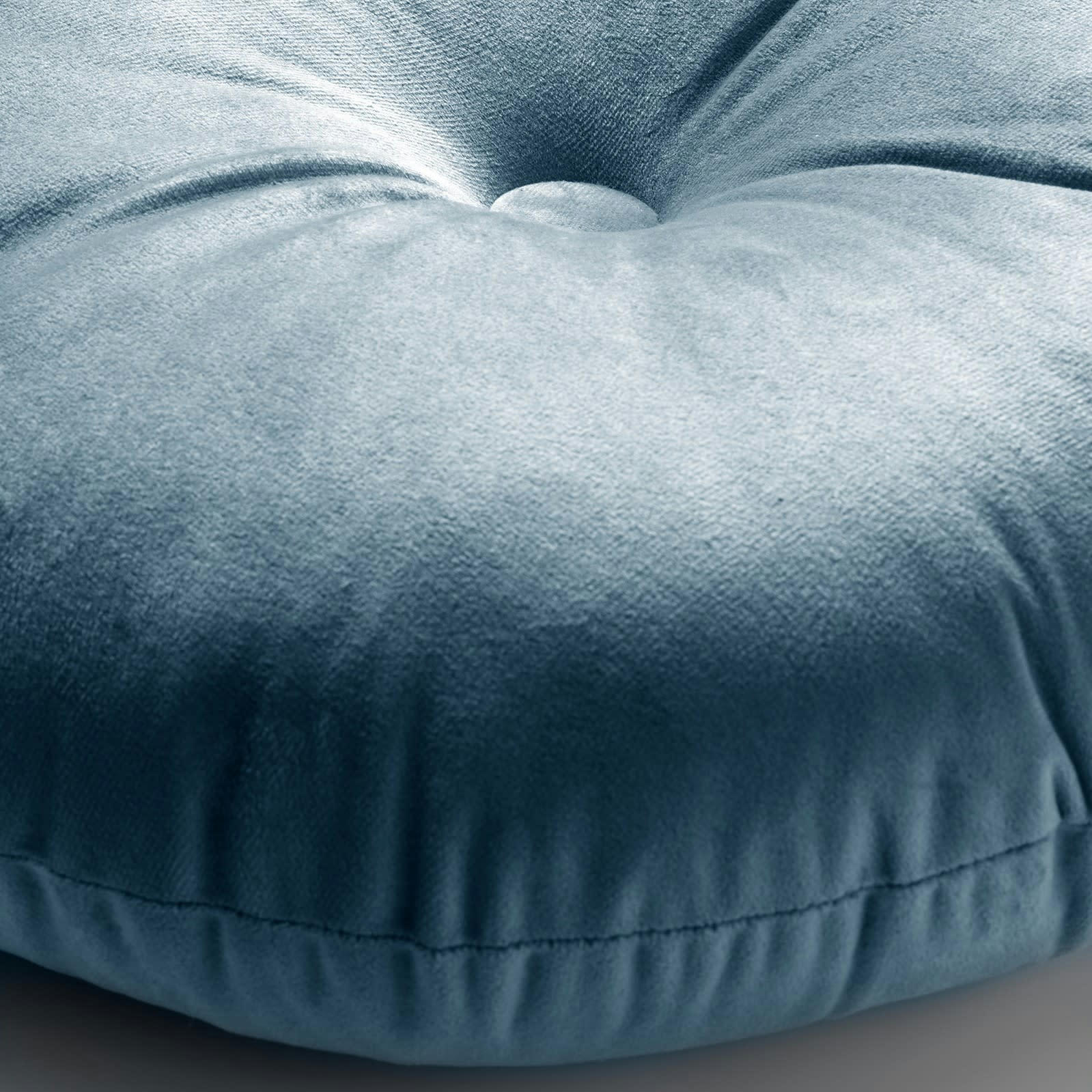 OLLY - Coussin rond bleu en velours 40 cm uni