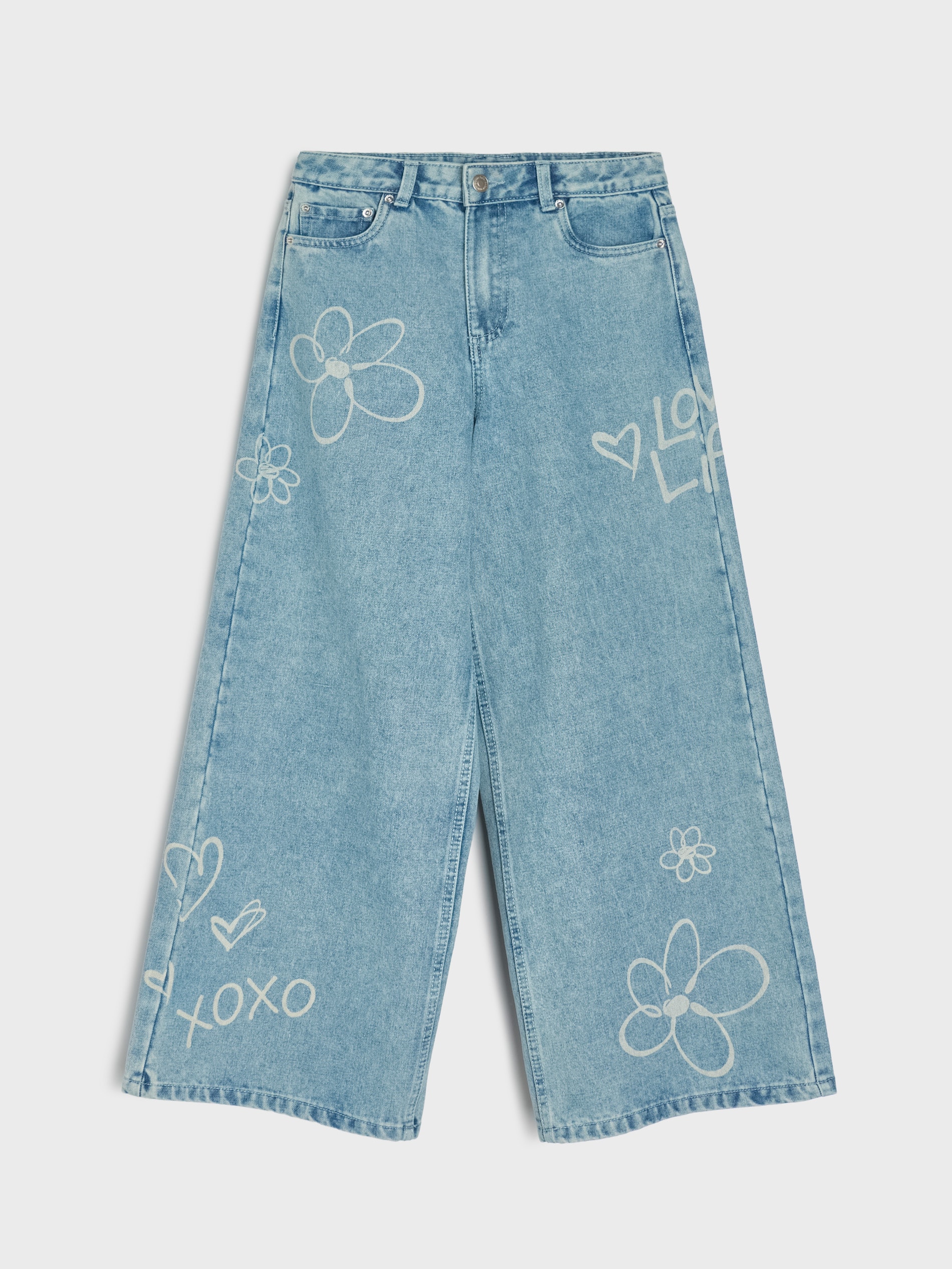 Jeansy wide leg z efektem sprania