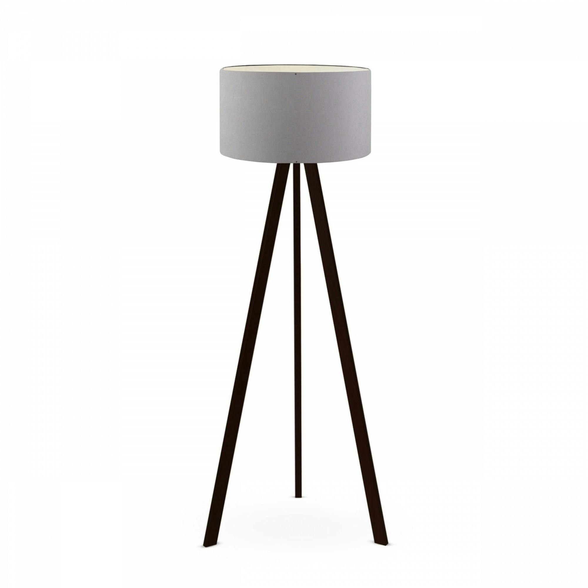Lampadaire trépied effet bois noir, abat-jour gris Ø38 cm KILIS