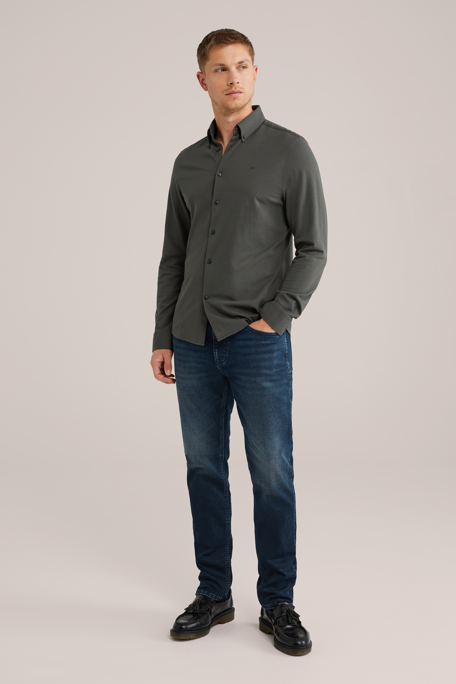 Heren Slim fit overhemd van piqu&eacute;jersey