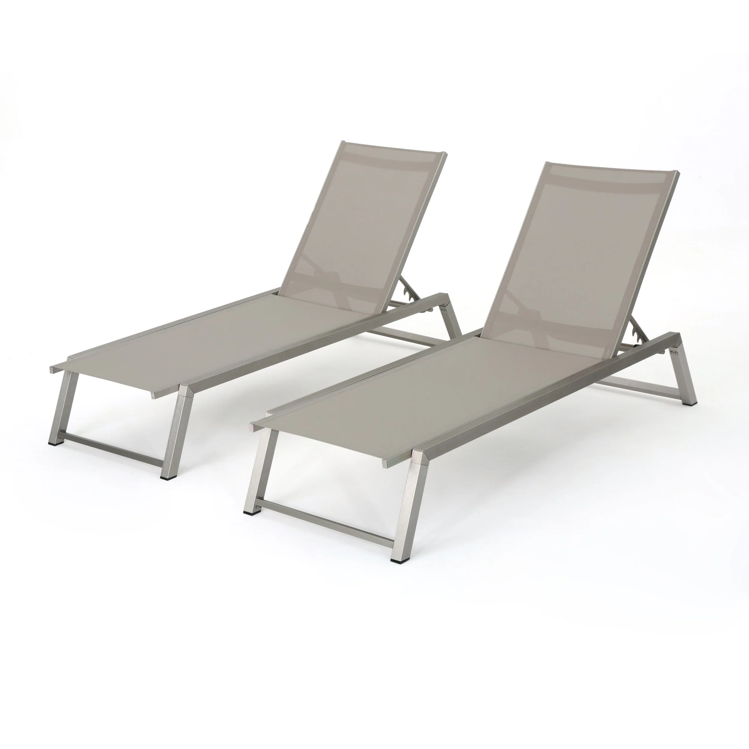 2 Piece Adjustable Outdoor Mesh Chaise Lounges Set Armless Sun Lounge Chair for Patio Poolside Beach