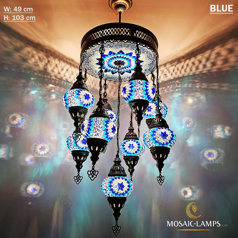 9+1 Globe Mosaic Turkish Chandeliers, Mixed Settlement Mosaic Circle Lighting Sets, Living Room Hanging Lamps, Bedroom Light, Colorful Light