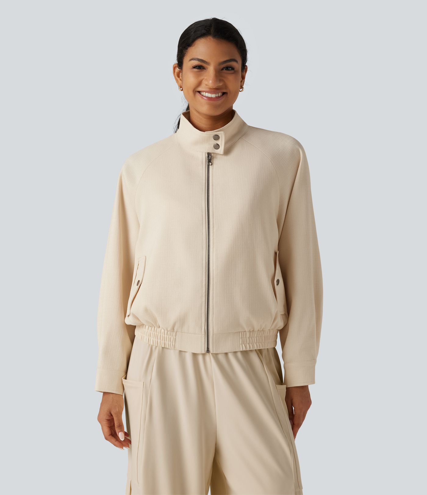 Veste zippée à col montant, manches longues et poches