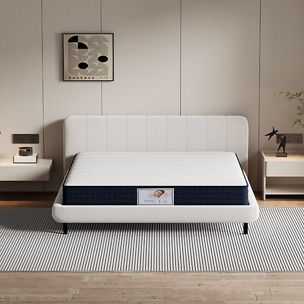 Ensemble Matelas à ressorts  Sommier à Lattes sur Pieds, 140x190cm, Epaisseur du Matelas 22cm