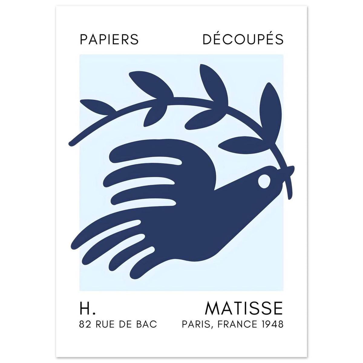 Artfulprints Poster Matisse – Peace dove navy blue I  - 50x70 cm - Blauw