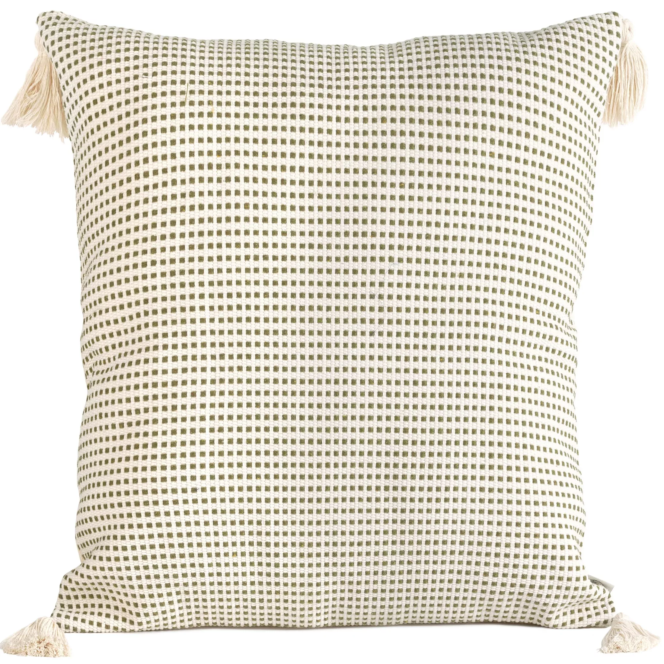 Poszewka na poduszkę 60x60 cm bawełniana zdobiona chwostami na rogach kremowo, oliwkowa MONTENEGRO Terra Collection