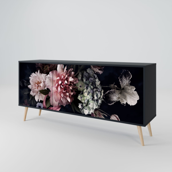 PURE BLOSSOM Komoda 3 drzwi Czarna-Bukowa skośna