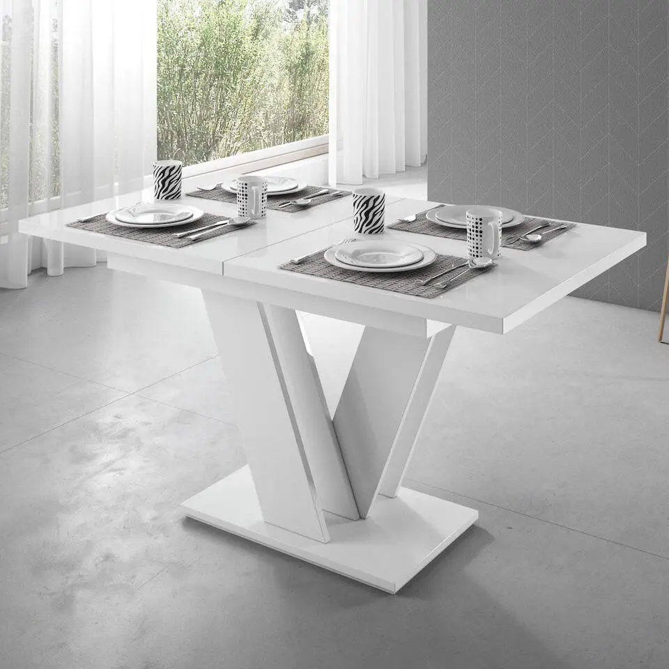 Meubella - Eetkamertafel Moris - Hoogglans wit - 160 cm - Uitschuifbaar