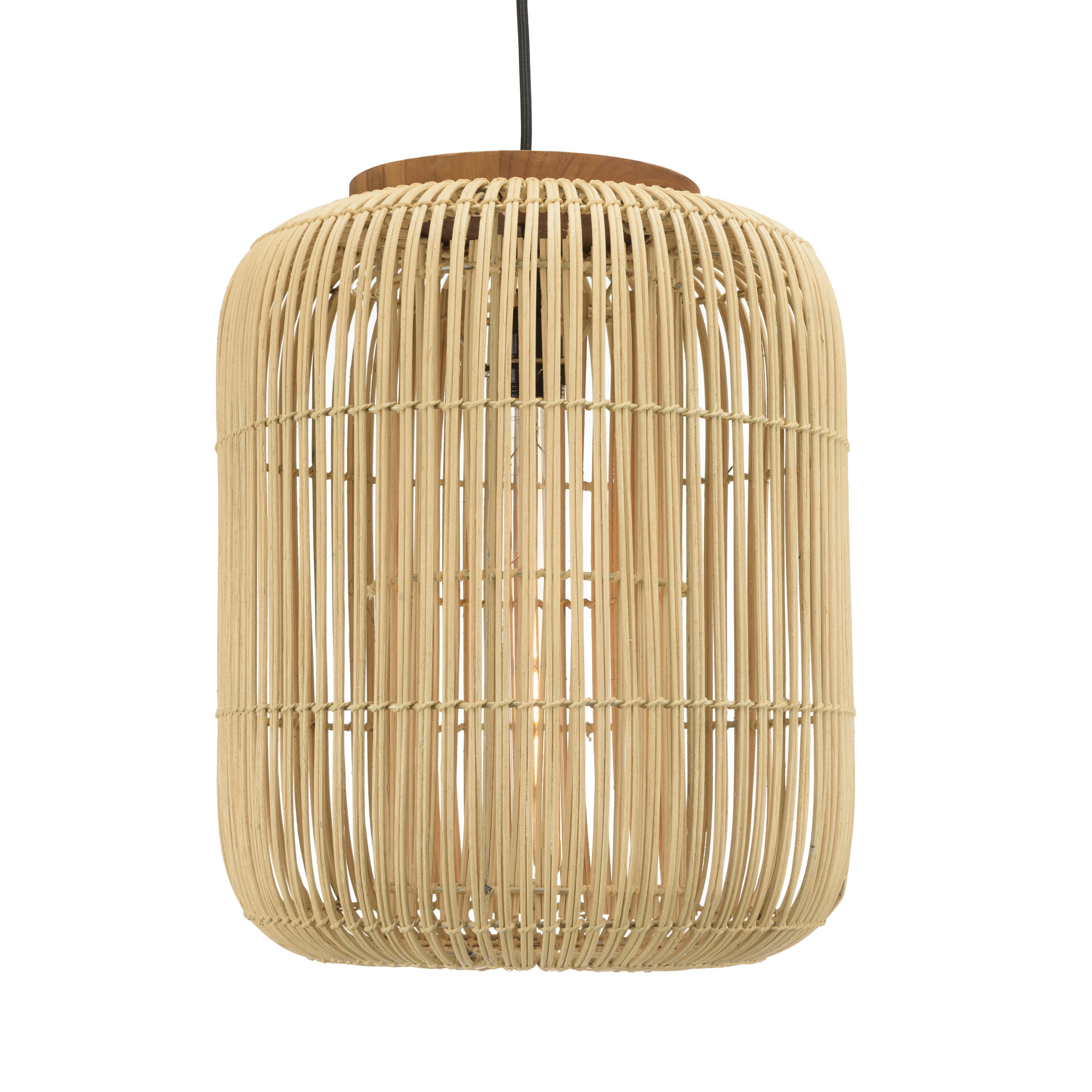 Suspension allongée 35x35cm rotin couleur naturelle et teck FOLELLI
