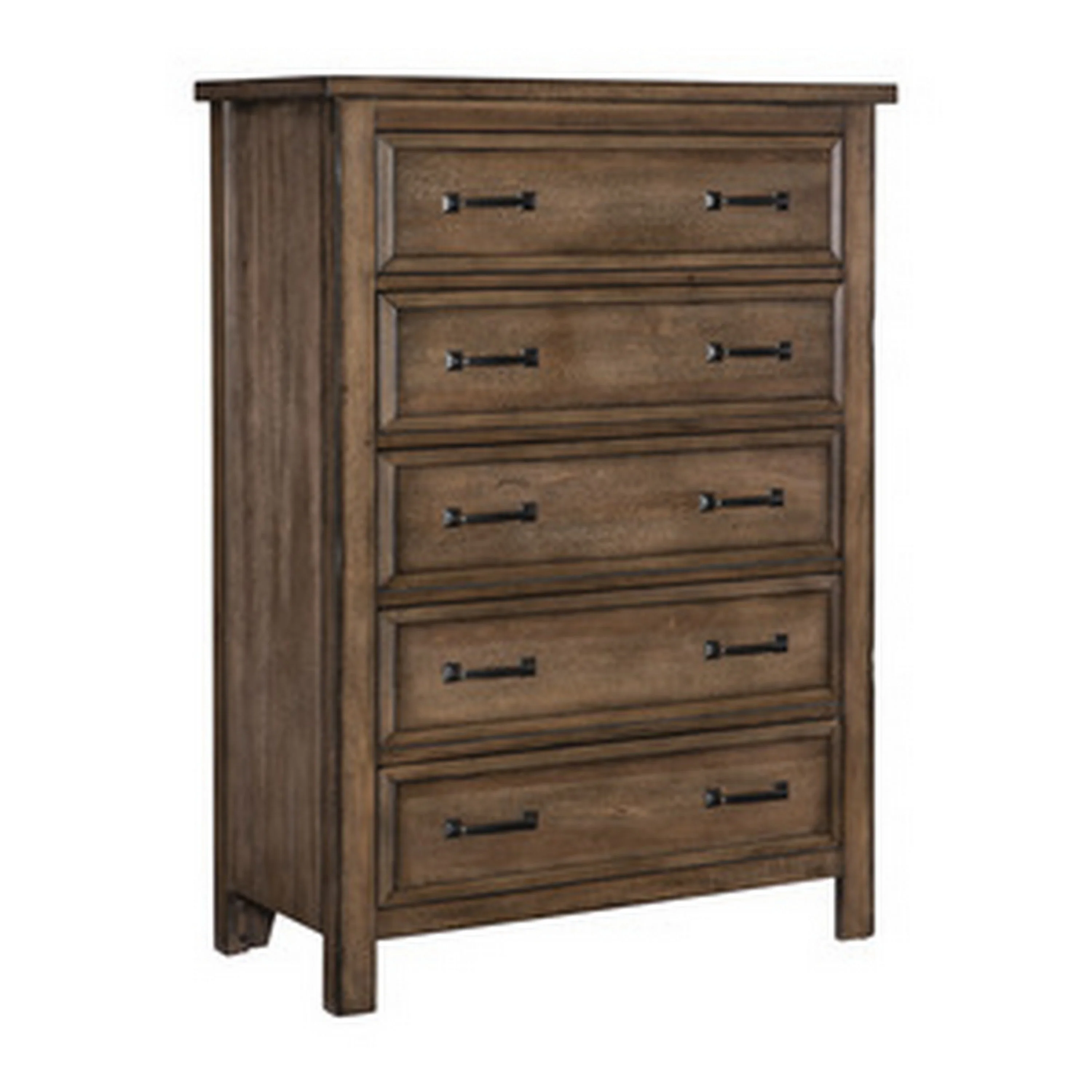 Reva 52 Inch Tall Dresser Chest, 5 Drawers, Black Metal, Light Brown Wood