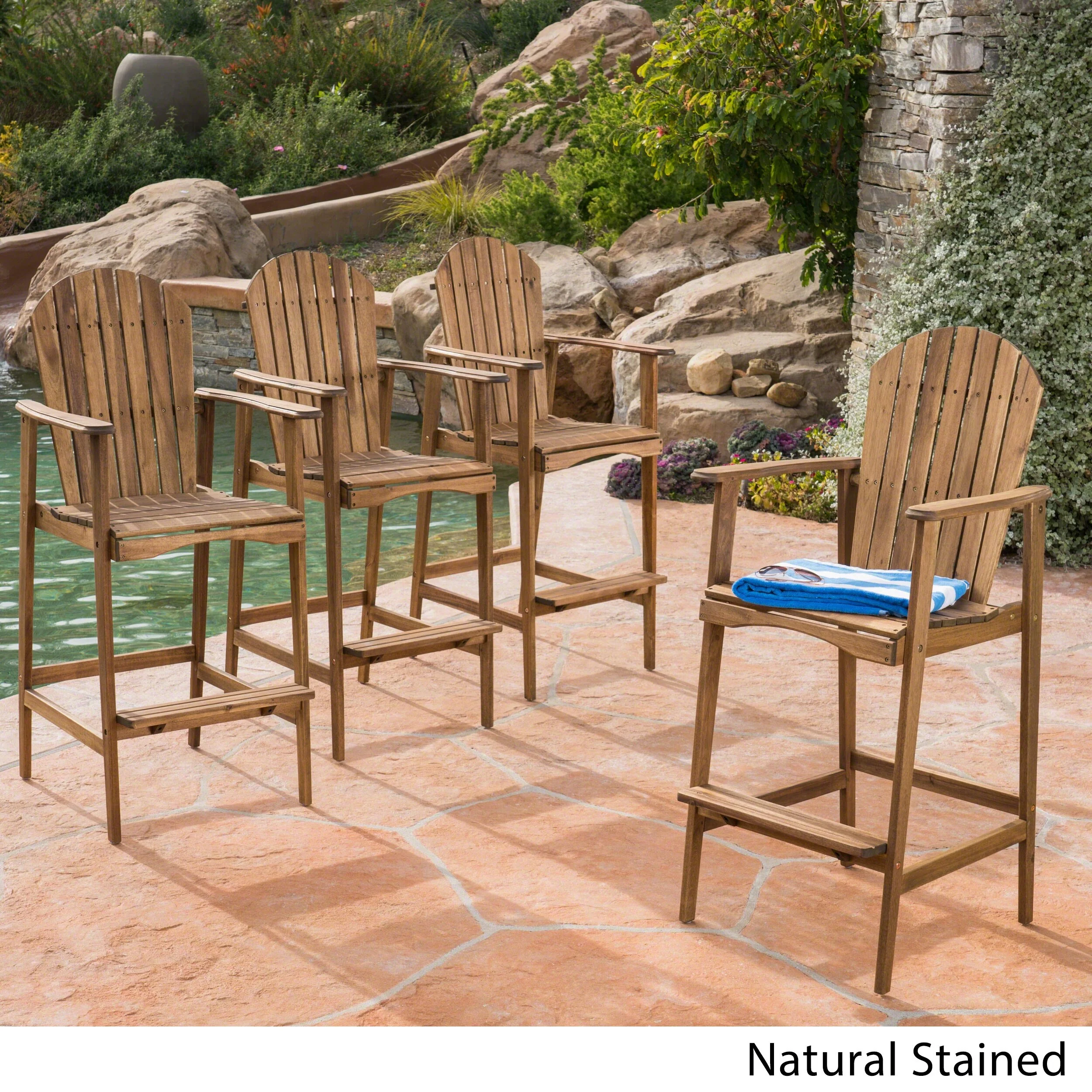 Malibu Outdoor Wood Acacia Barstool (Set of 4) by Christopher Knight Home