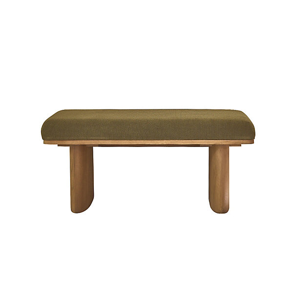Banc en teck massif et tissu velours côtelé 100 cm