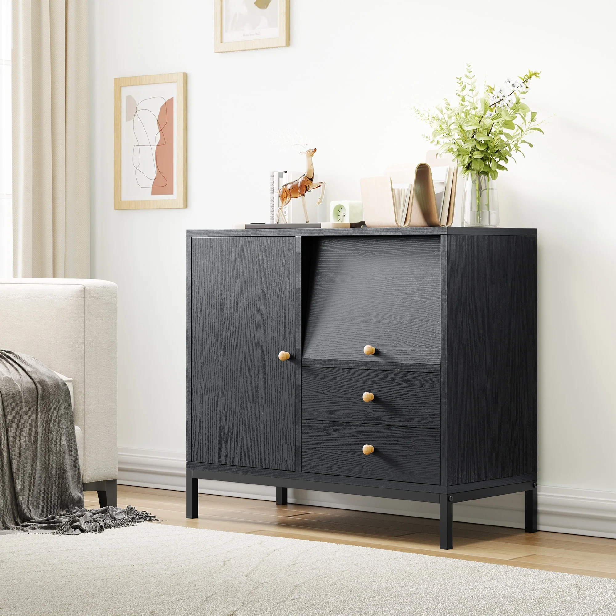 Moasis Wooden Steel Accent Cabinet