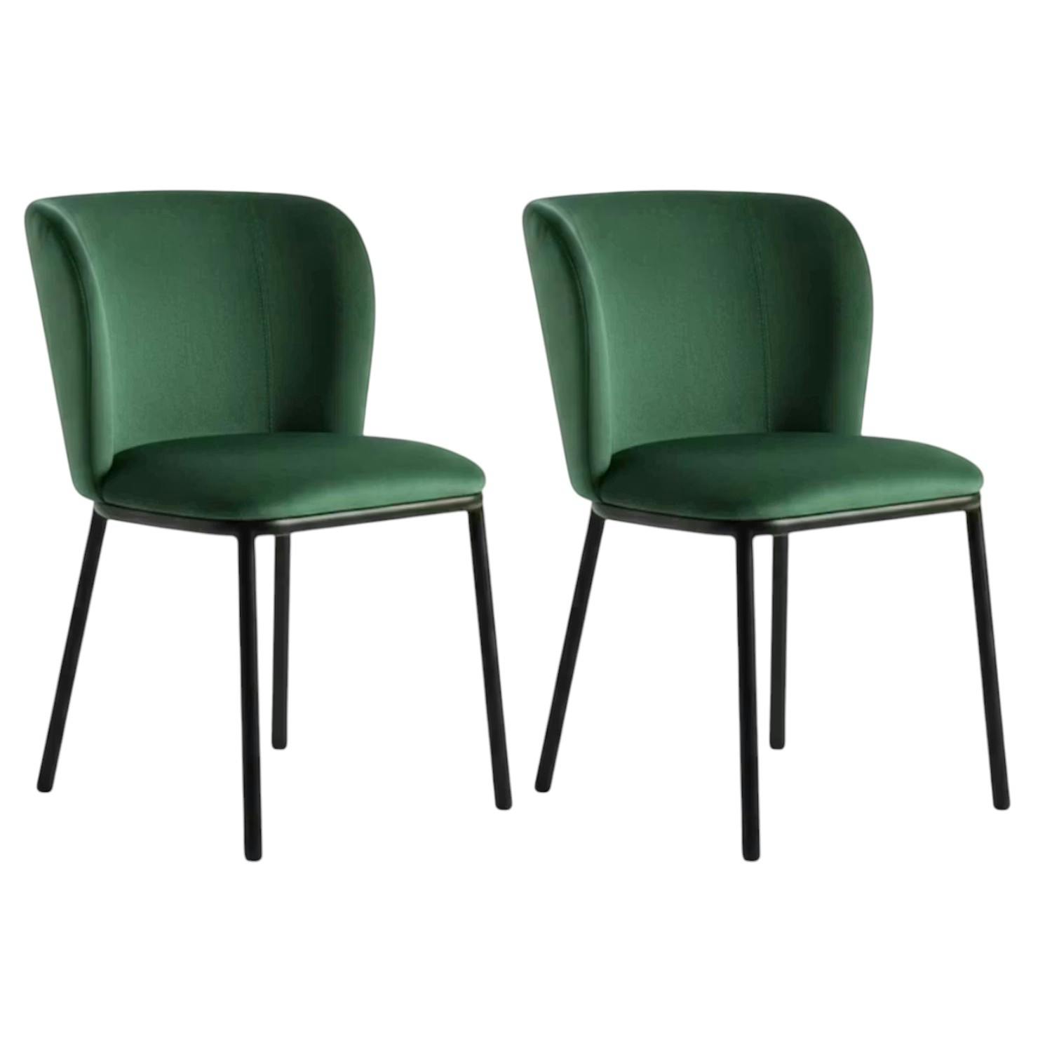 Chaise tissu vert dossier courbe (x2) AUREN