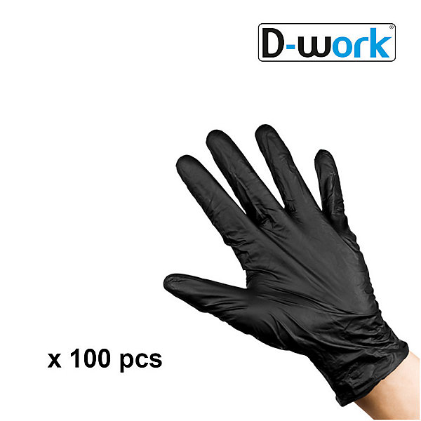 100 Gants Nitrile Noirs Non Poudrés Taille M (7/8) Résistants et Confortables Usage Alimentaire ou Professionnel - D-Work