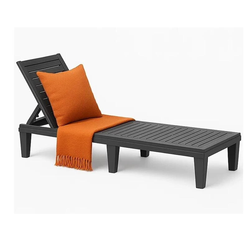 Adjustable 5-Position Reclining Sun Lounge Chair with Wood Texture Design - UV-Protected, Weatherproof Polypropylene Resin