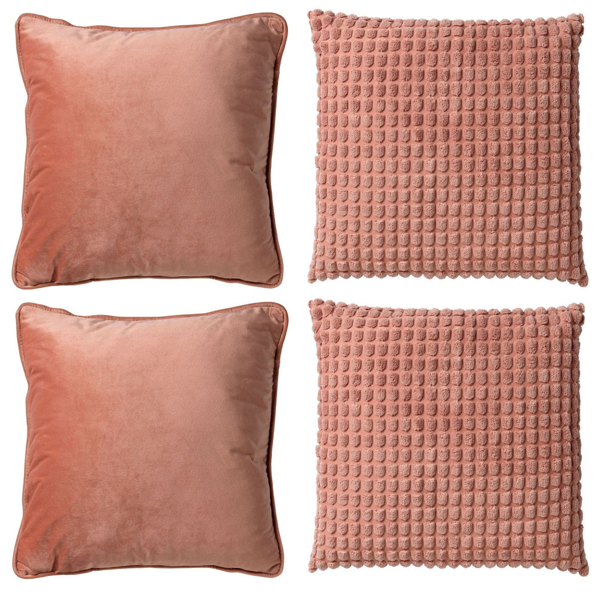 KUSSENSET - 4-delig - Texture Harmony - 45x45 cm - inclusief binnenkussens - roze