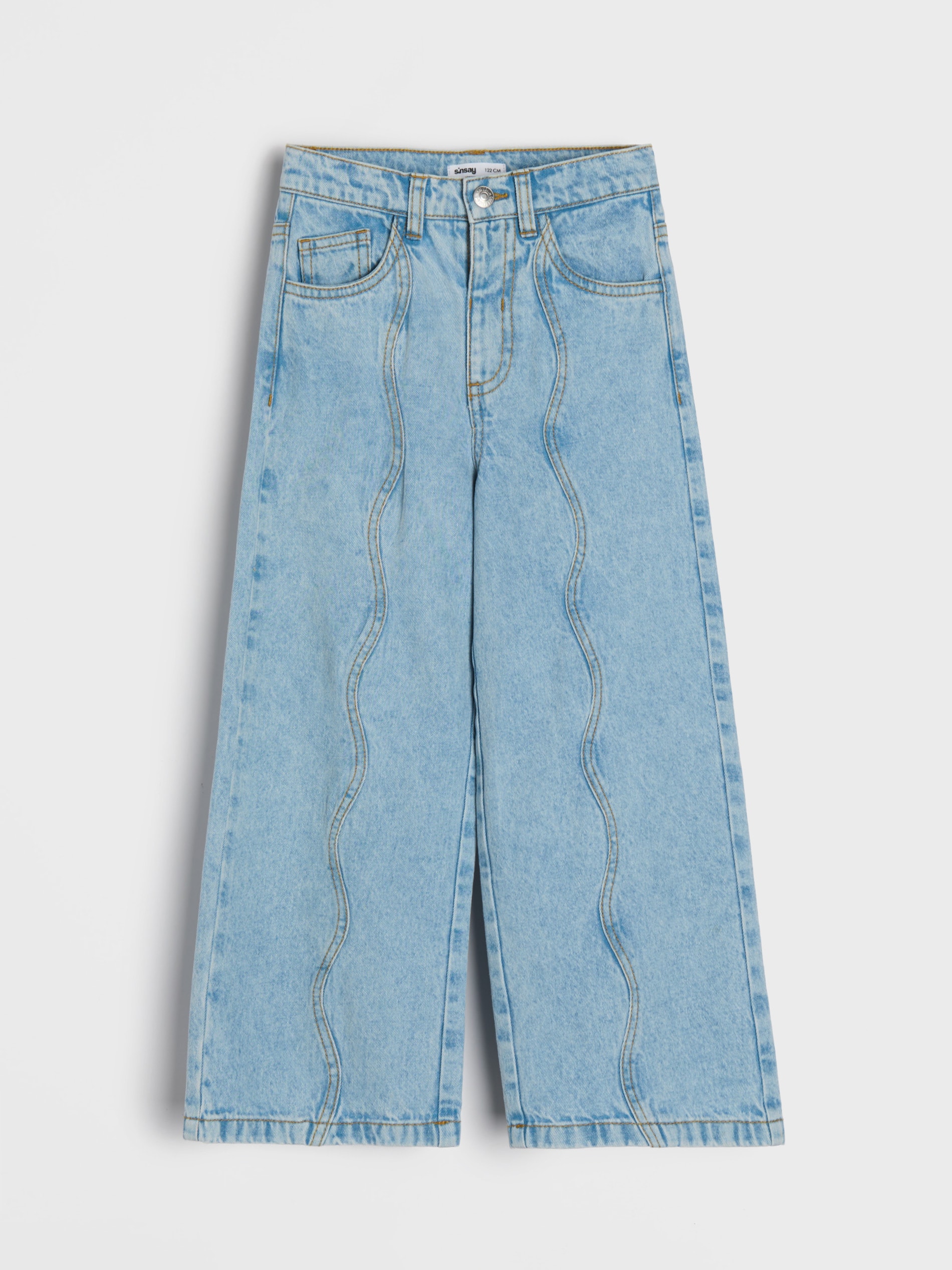 Jeansy wide leg z efektem sprania