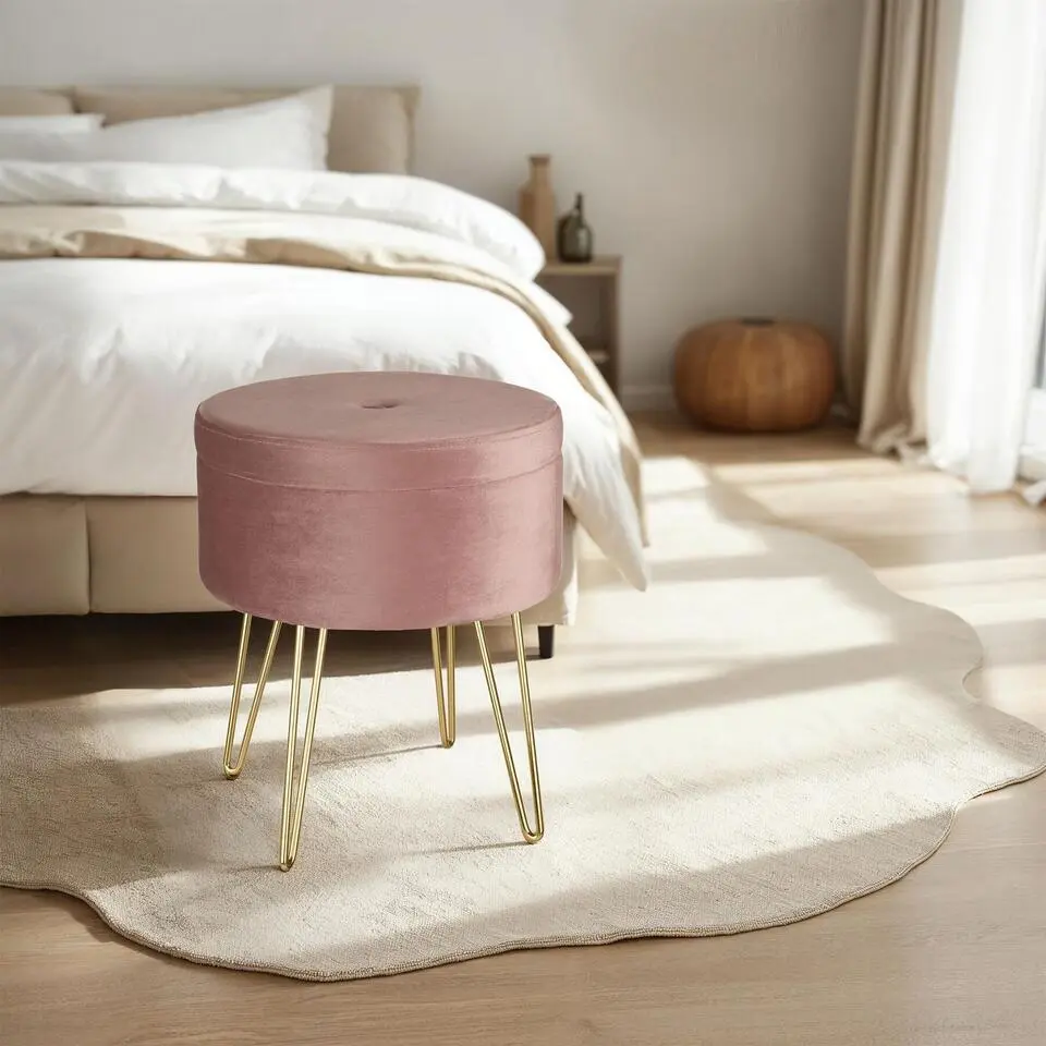 tectake Hocker Ava gestoffeerd in fluweellook 300kg met opbergruimte, Roze