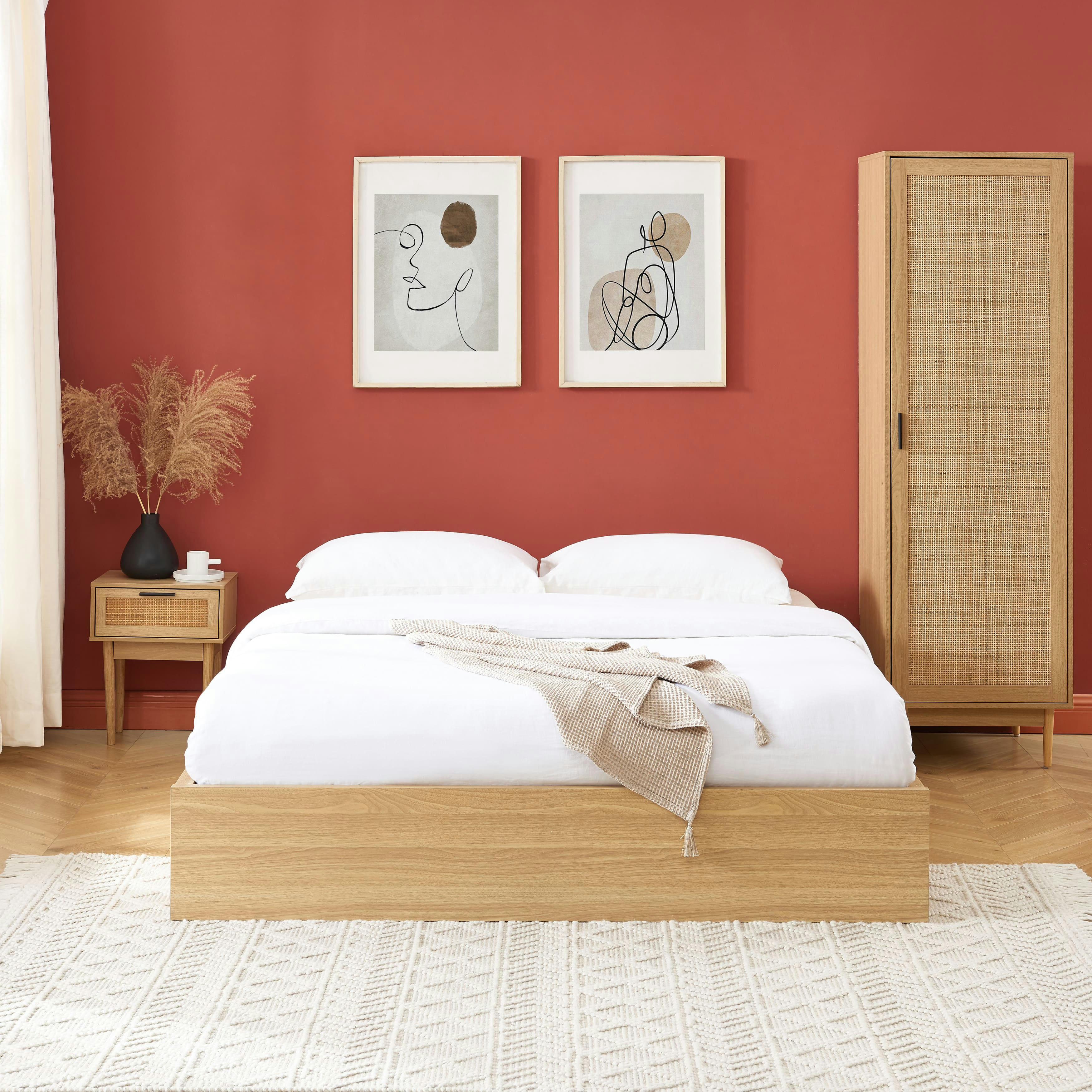 AMANA - Cadre de lit à tiroirs  cannage rotin 160x200 sommier inclus