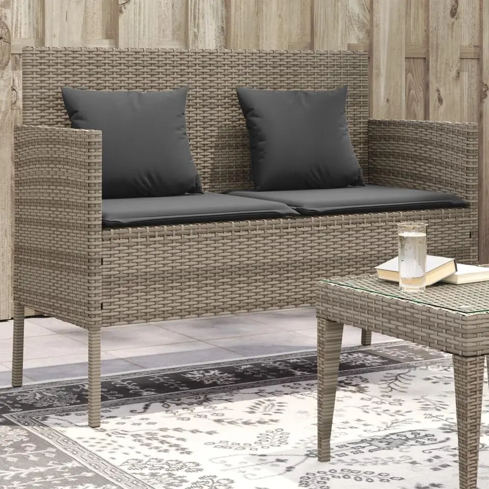 vidaXL - Tuinbank met kussens - Grijs - Poly rattan - 113x61x87 cm