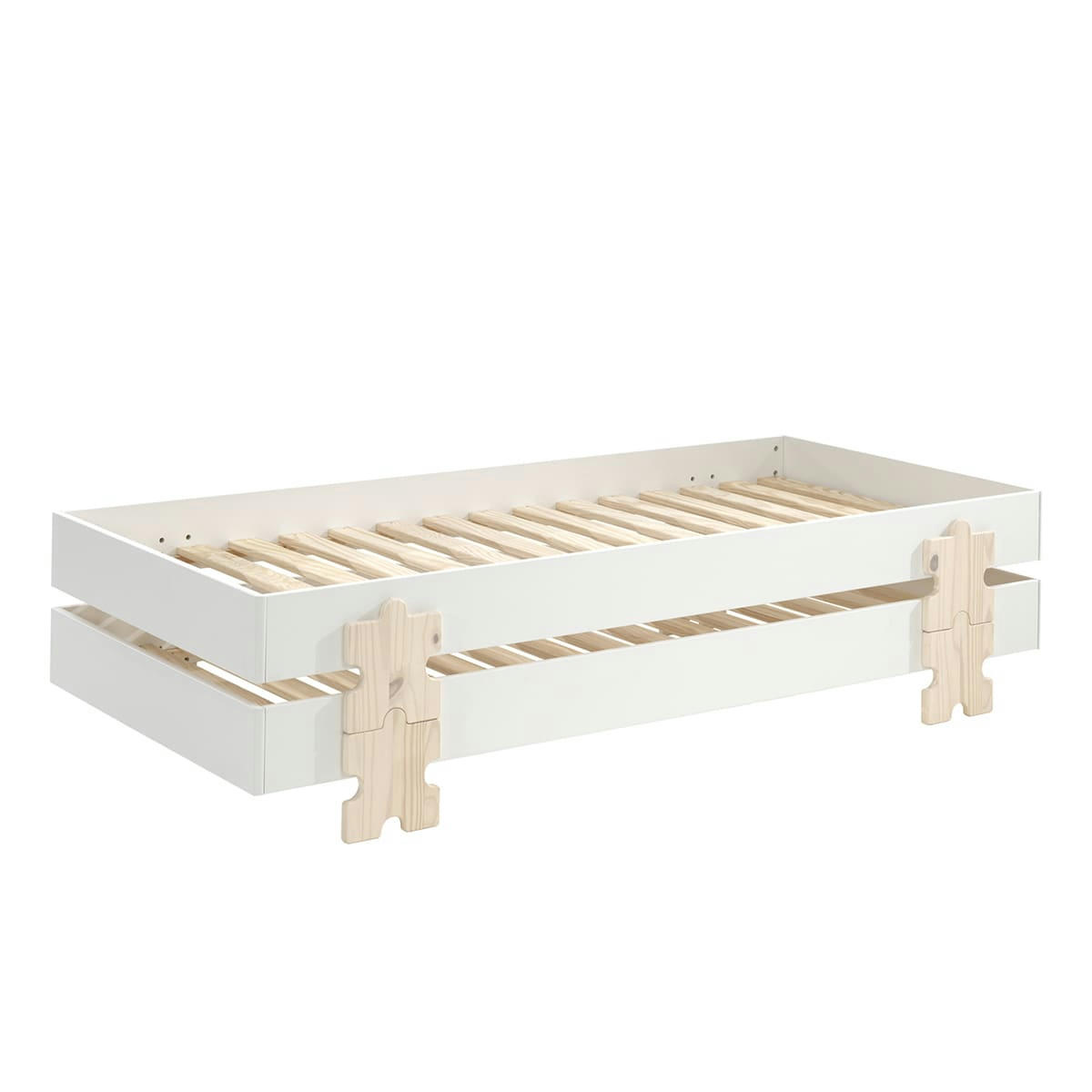 MODULO - Lot de 2 lit empilable 90x200 sommier inclus blanc