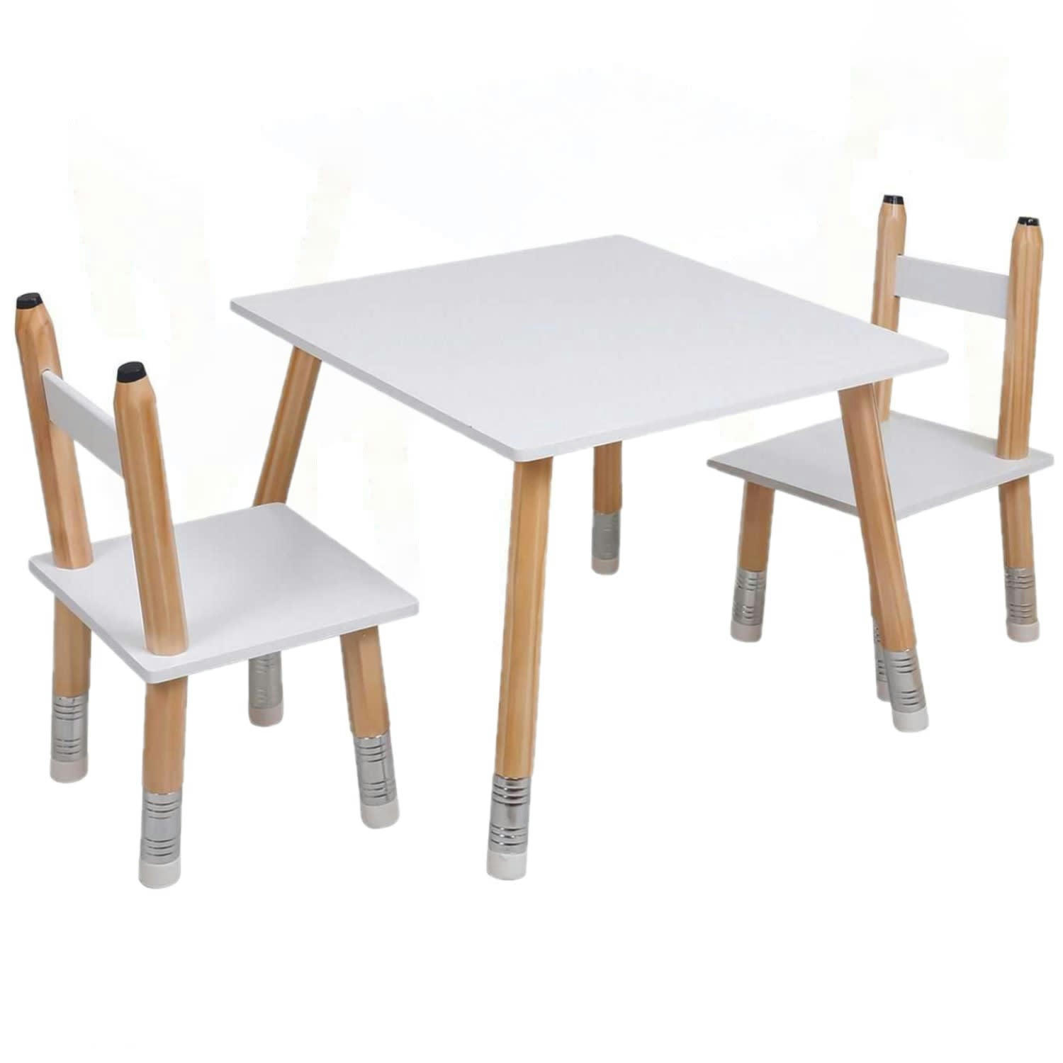 CRAYONS - Table pour enfant avec 2 chaises en mdf blanc