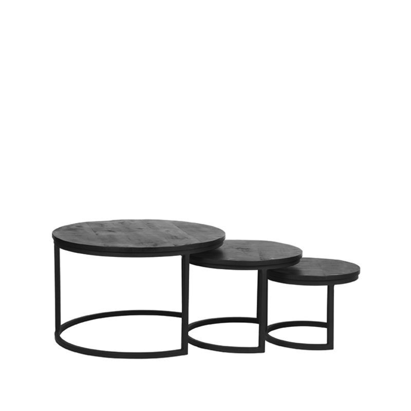 LABEL51 Salontafels Triplet - Zwart/Mangohout - Set Van 3 - 70x70x44cm