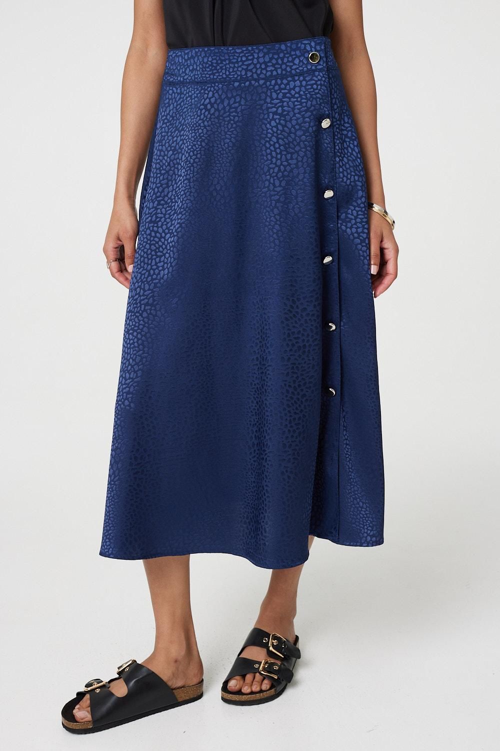Izabel London Animal Print Button Detail Midi Skirt