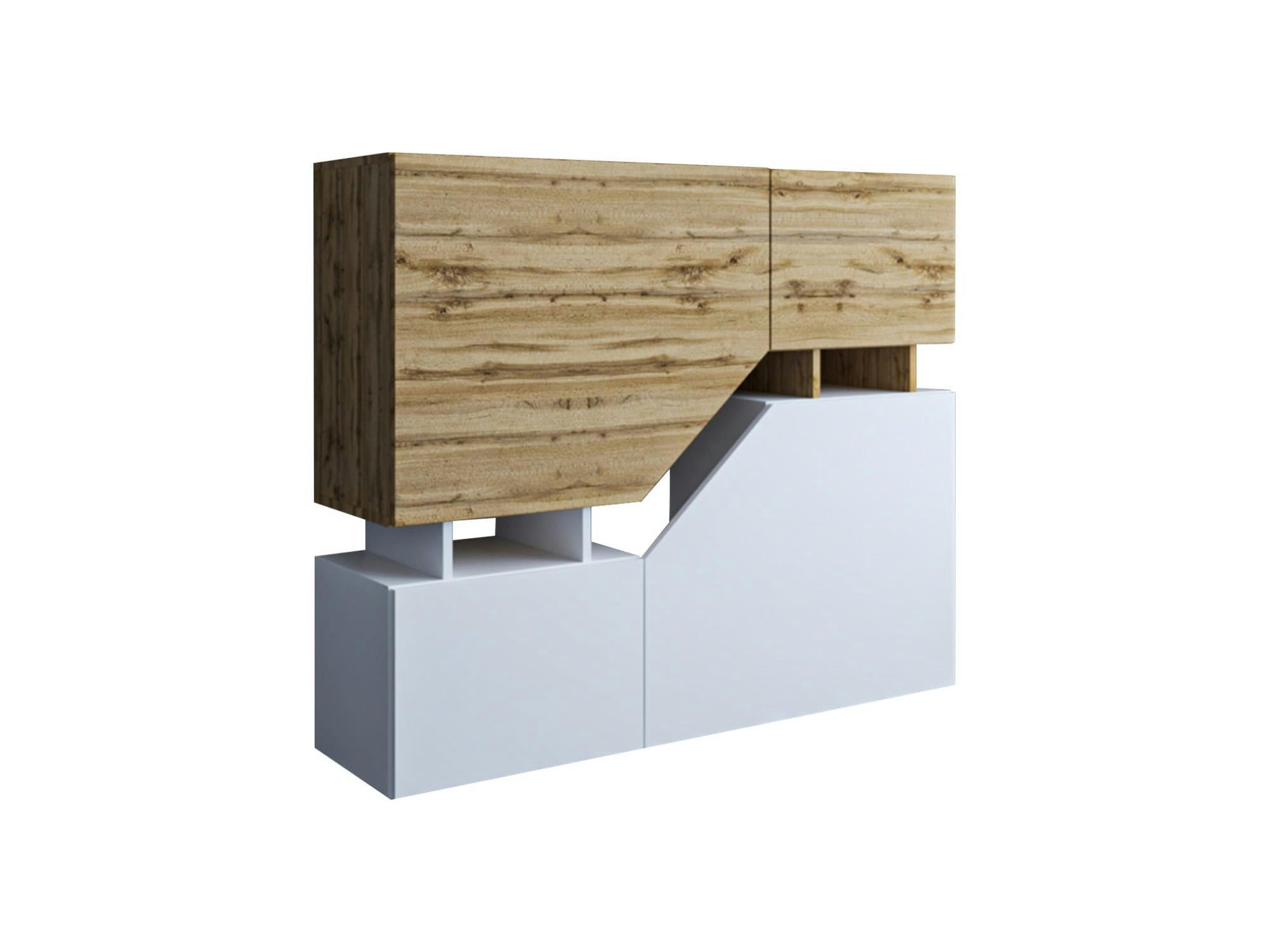 PITT - Buffet haut industriel 120 cm bois / blanc