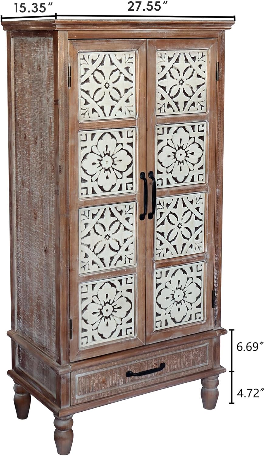 French Country Side Cabinet - Vintage 2 Door Wood Cabinet with Storage, Accent Furniture for Living Room, Kitchen & Entryway, Tall Cabinet Storage (55.11 H)