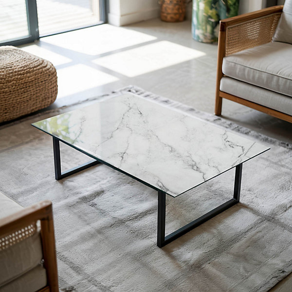 Dessus de table en verre trempé Wallfluent 100x70 cm Motif de surface en marbre