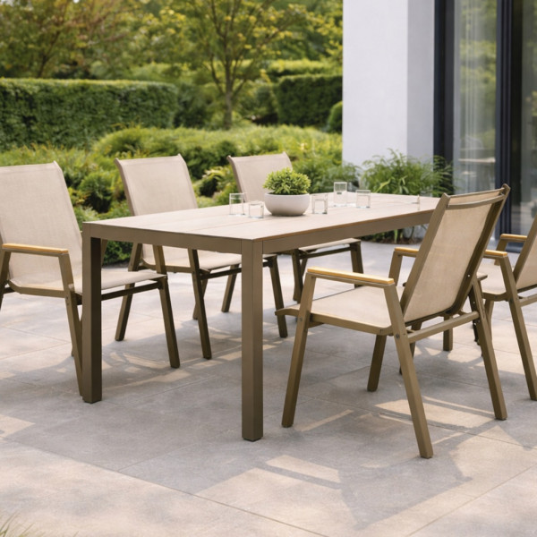 Aluminiowy stół ogrodowy na taras z blatem polywood Allen Pro 130x70 taupe