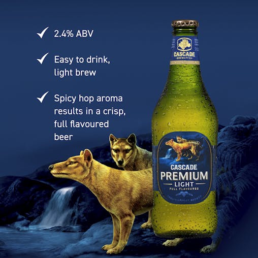 Cascade Premium Light Beer, Full Flavoured, Refreshing & Crisp Finish, 2.4% ABV, 375mL (Case of 24 Bottles)
