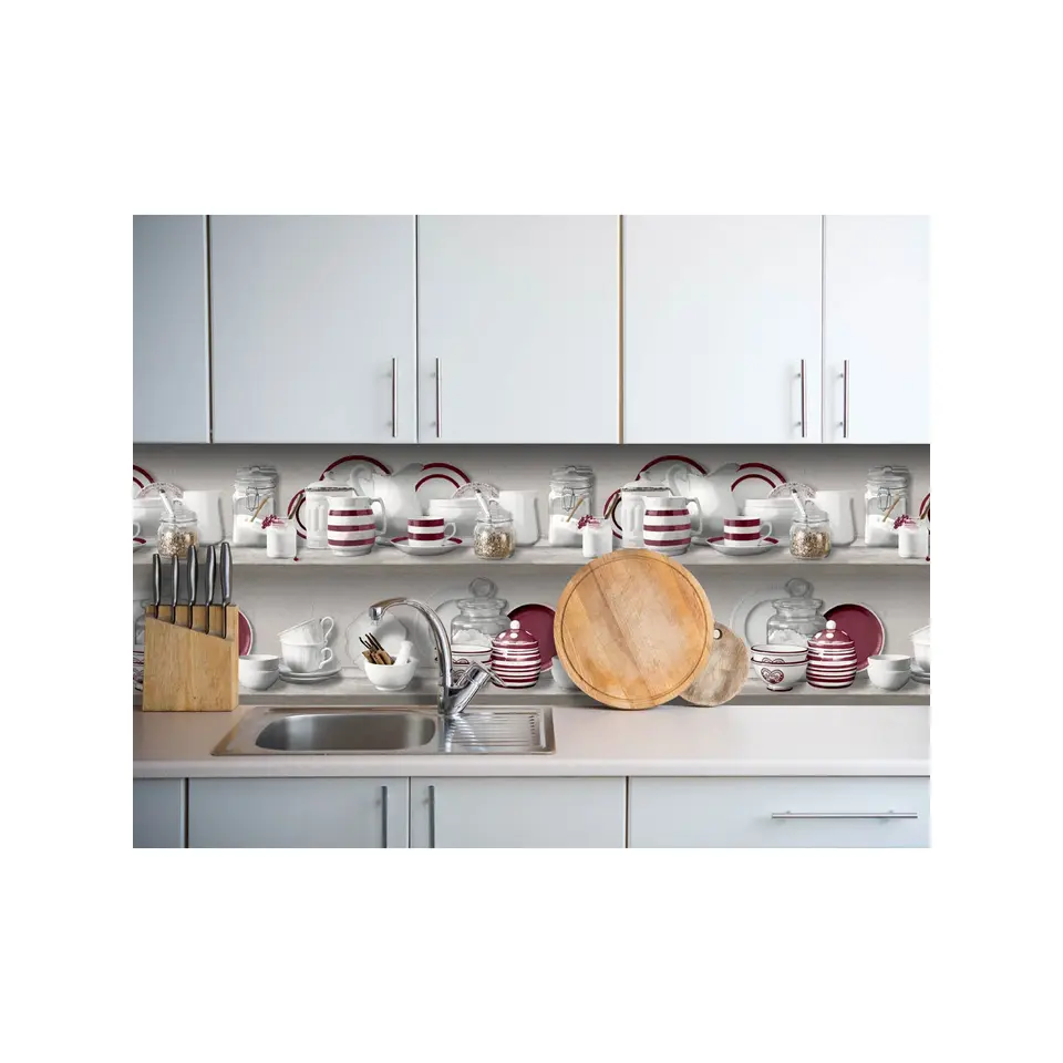 Dutch Wallcoverings - Horizons border planken/servies rood -0,53x10,05