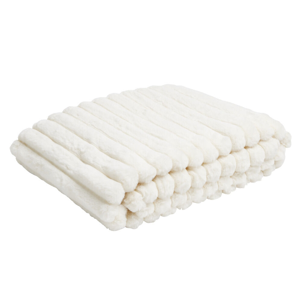 Plaid flanelle stries en relief beige 130x160cm
