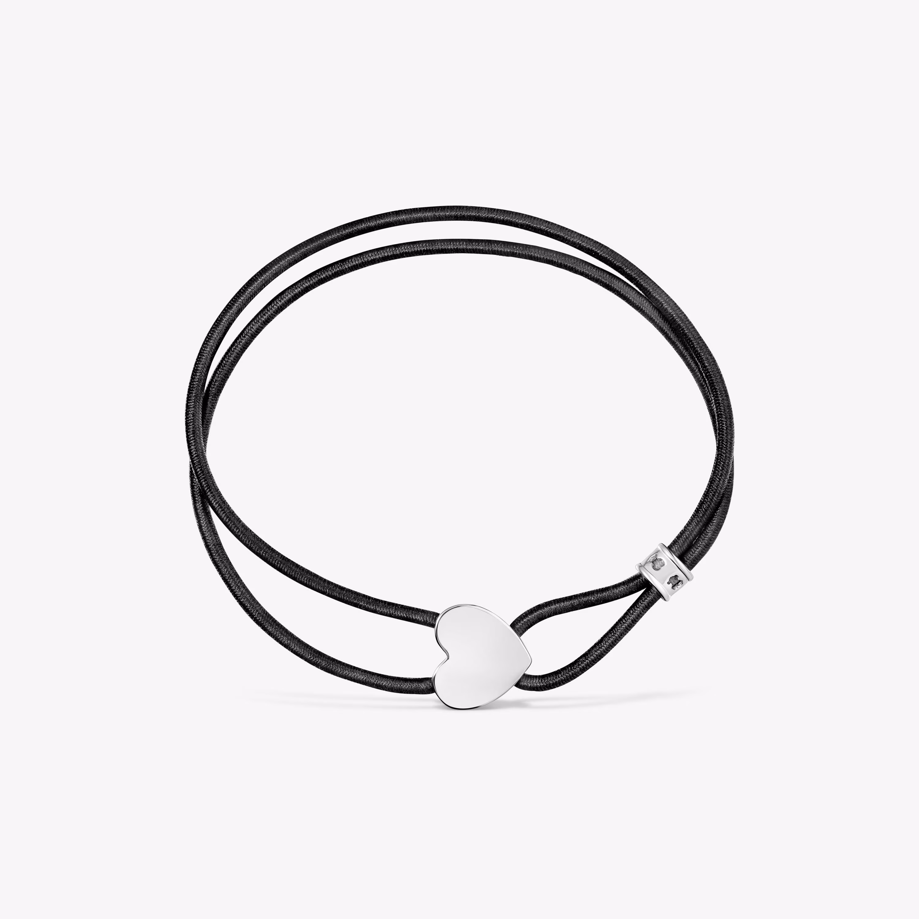 Pulsera elástica negra con corazón de plata Sweet Dolls