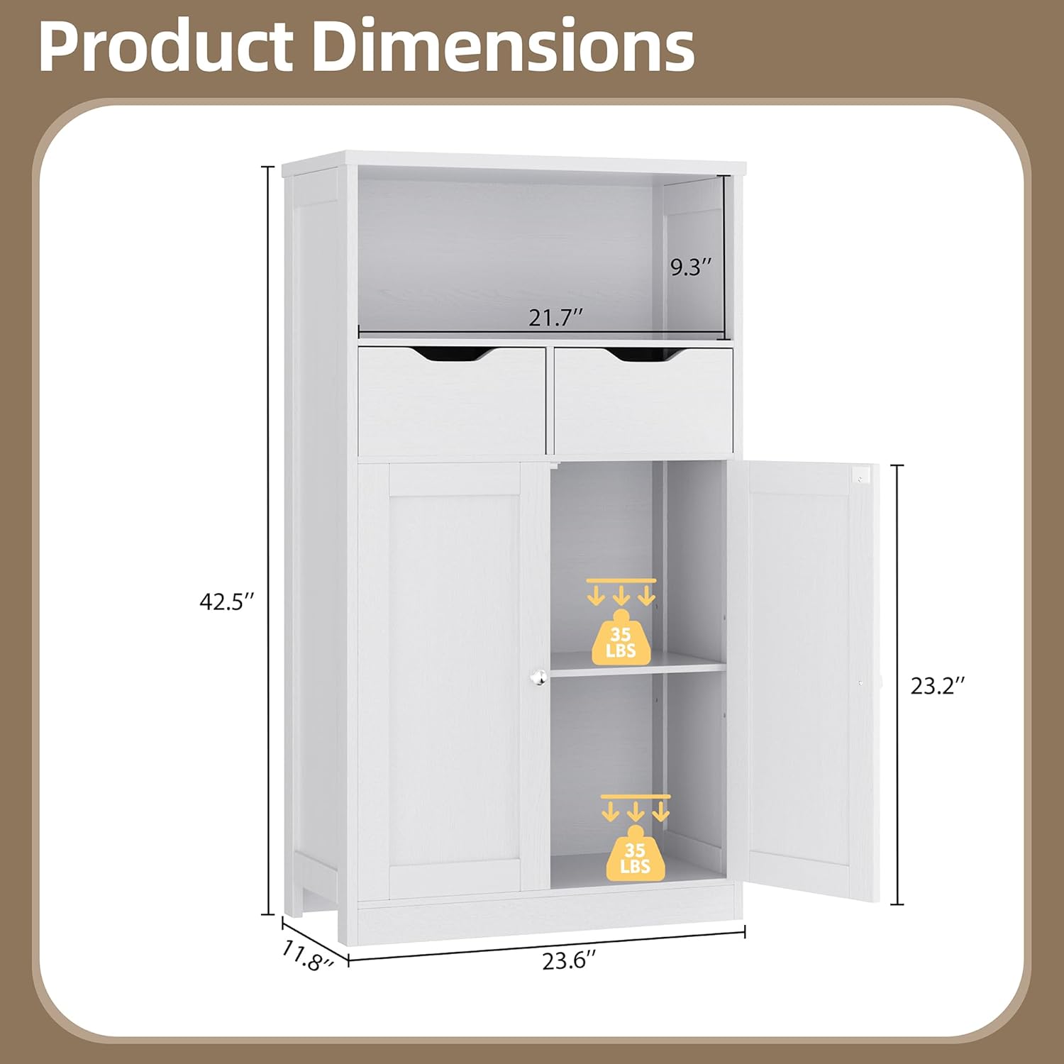Walsunny Floor Storage Cabinet, Organizer with Doors and Drawers, Freestanding Side Cupboard Pantry with Adjustable Shelf for Bathroom/Living Room(White)